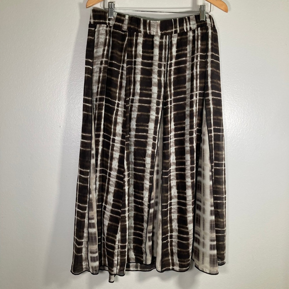 Cato Womens XL Brown Cream Tie Dye Print Chiffon Midi Skirt Elastic Waist